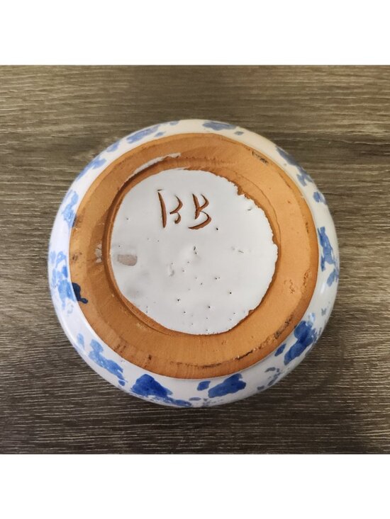 Vintage Bybee Pottery Kentucky Blue Spongeware 5" Bowl Signed KY Folk Art MCM - Picture 6 of 7